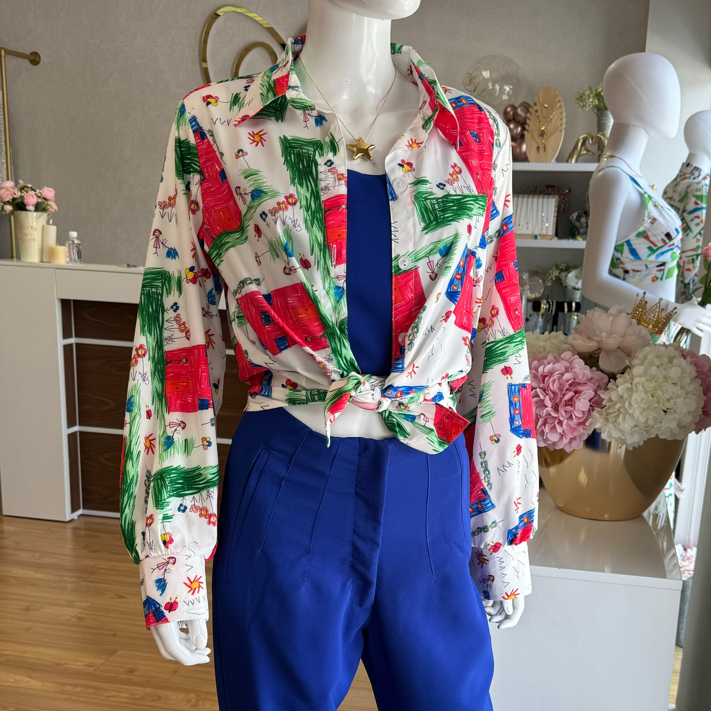 Camisa de seda manga larga dibujos sami