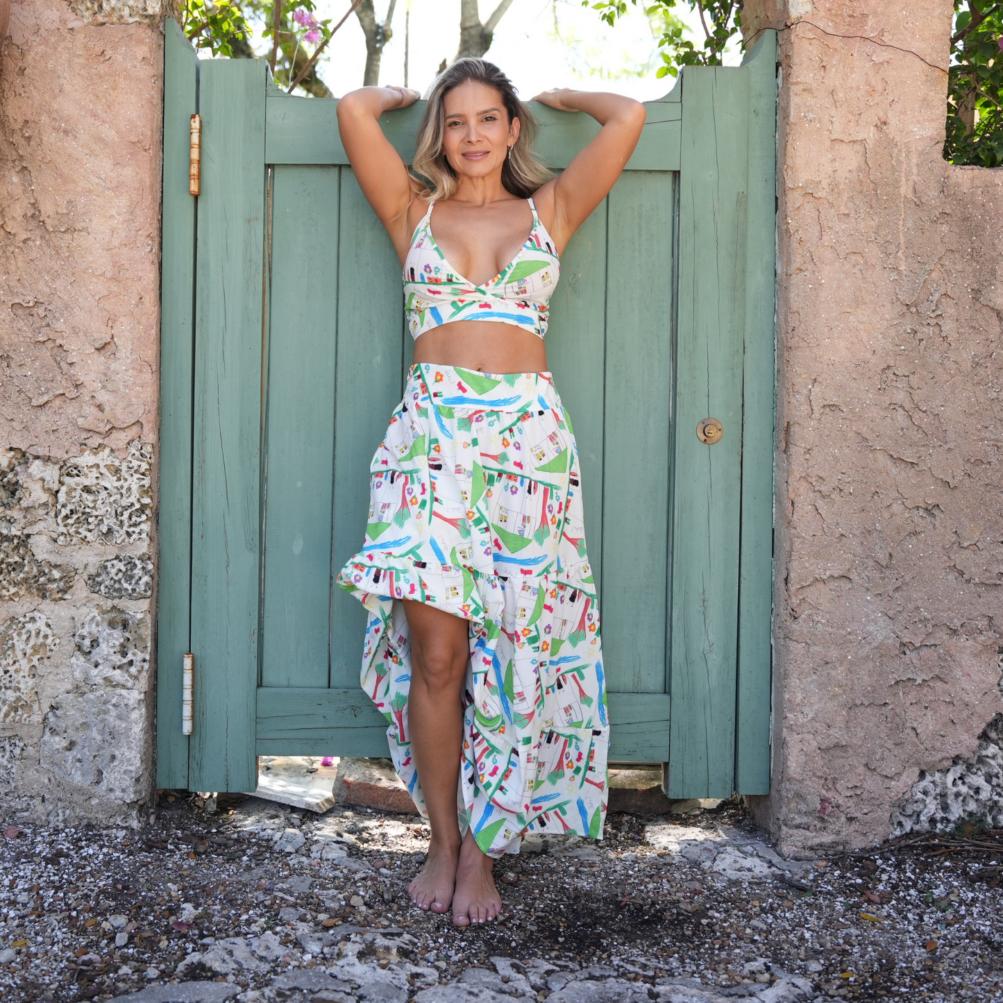 Set de top y falda larga estampada