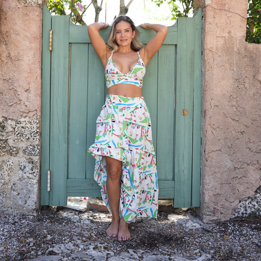 Set de top y falda larga estampada