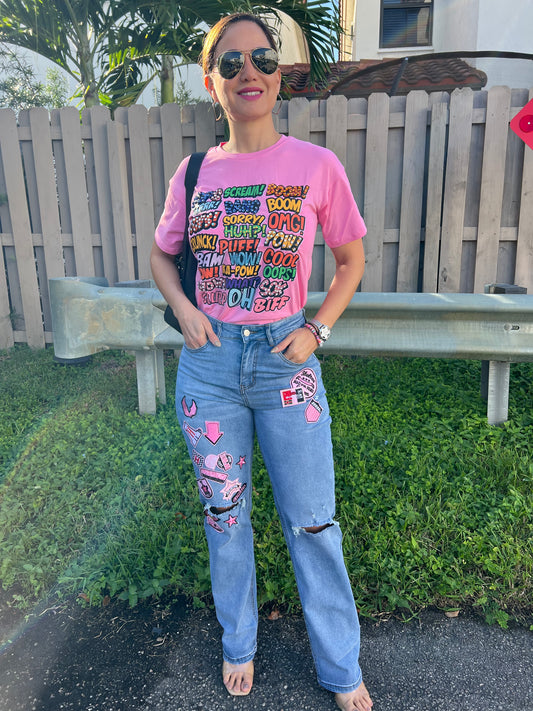 FUNNY PINK T-SHIRT AND JEAN