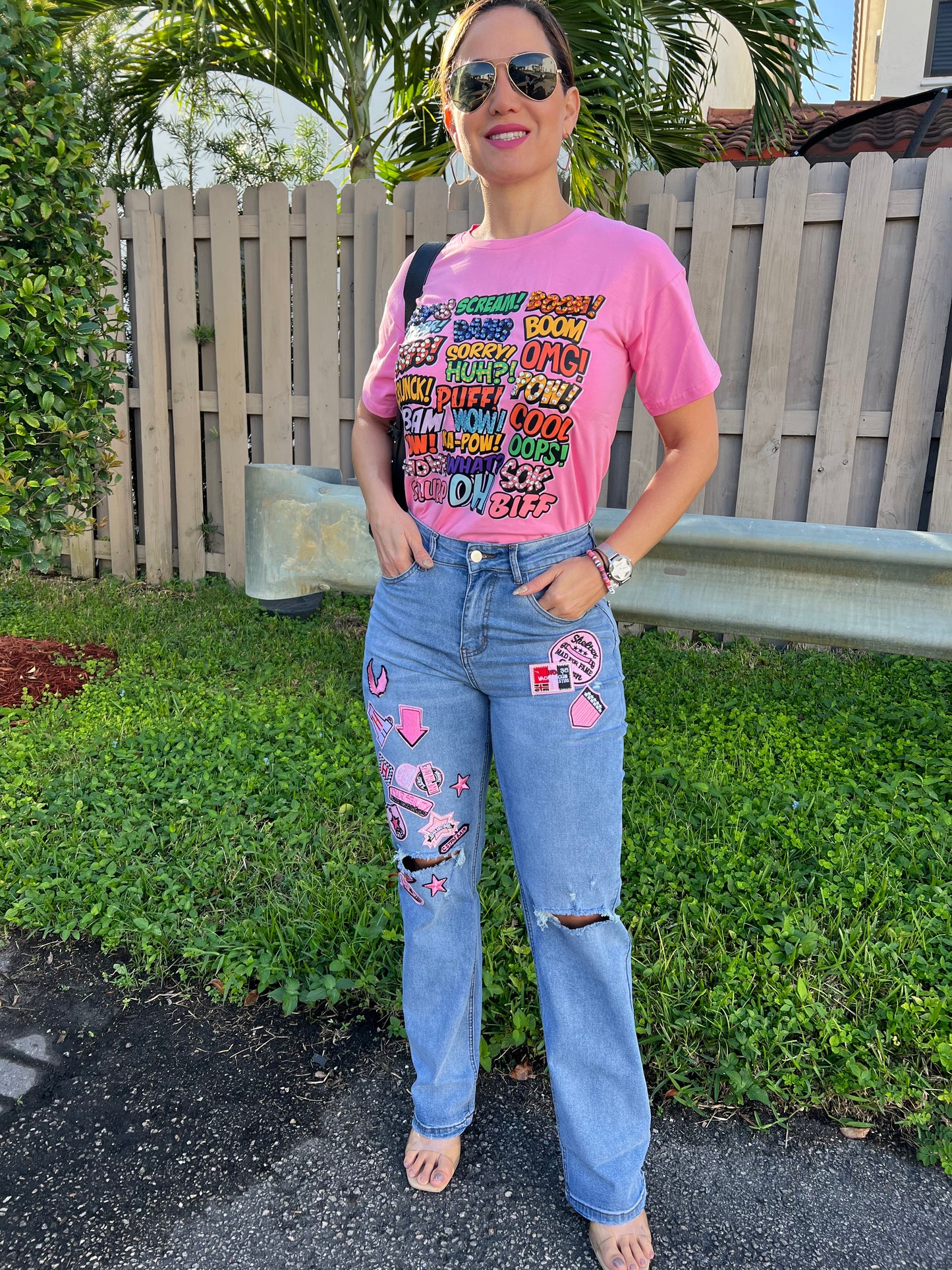 FUNNY PINK T-SHIRT AND JEAN