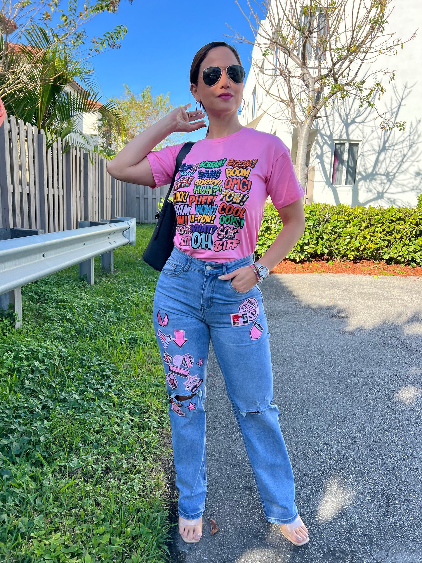 FUNNY PINK T-SHIRT AND JEAN